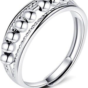 925 Sterling Silver Anti Anxiety Ring for Women Adjustable Fidget Rings with Spi